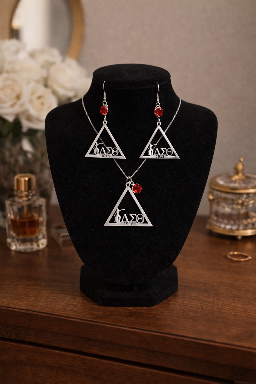 Delta earrings and necklace set