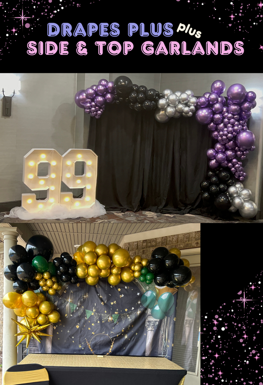 Solid drapes with side and top balloon garland